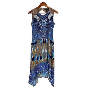 BCBG MAXAZRIA Women Dress XS Jenica Feather print Blue Dreamcatcher